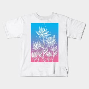 Blue and Pink Abstract Flowers Kids T-Shirt